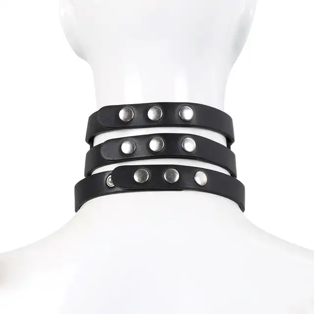 Oproducts - Tripple O-Ring Strap Collar PU-Leather. Potrójna, elegancka, czarna obroża choker z ekoskóry. 