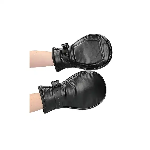 OUCH! - Puppy Play Dog Mitts. Czarne rękawice w kształcie łapek szczeniaka, regulowany pasek w nadgarstku z kłódką, wytresuj swojego partnera