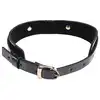 Sex &amp; Mischief - Orbit Day Collar. Elegancka czarna połyskująca obroża na szyję, połączenie luksusowej skóry ze złotymi dodatkami 