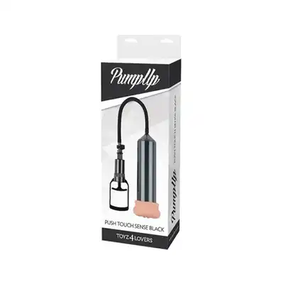 Pump Up - touch sense black. Pompka próżniowa do stymulacji i powiększania penisa, ciemny cylinder z rękawem w kształcie pochwy
