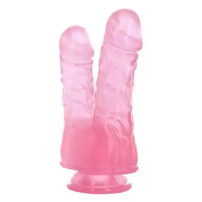 Toyz4Lovers - Caino and Abele Double Dildo. Podwójne, przejrzyste dildo z mocną przyssawką i teksturowaną powierzchnią. 17,5 cm długości, 4 cm średnicy