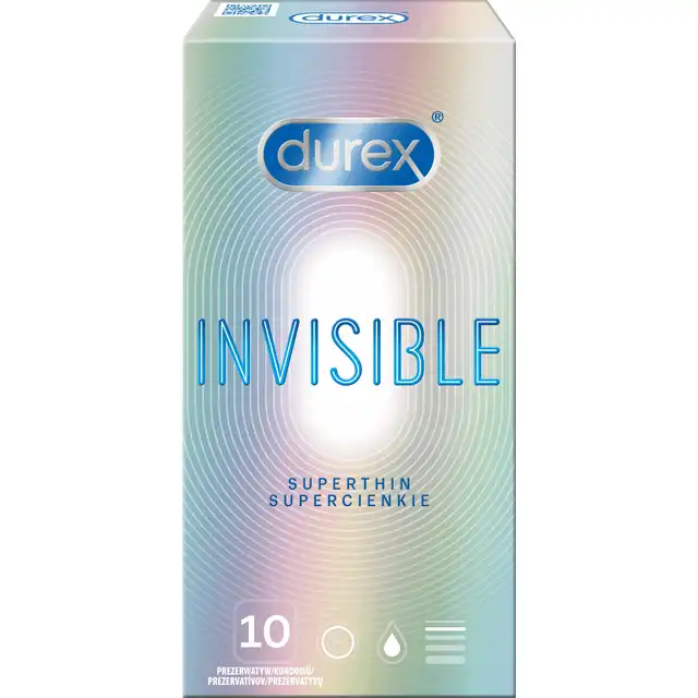 Durex - Invisible 10 pcs. Super cienkie prezerwatywy dla większej bliskości z partnerem, opakowanie 10 sztuk. Najcieńsze prezerwatywy lateksowe 