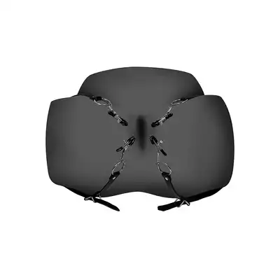 Ouch! - Labia Spreader with Clamps Black - podwójne zaciski na wargi sromowe w kolorze czarnym. Wyższy poziom!