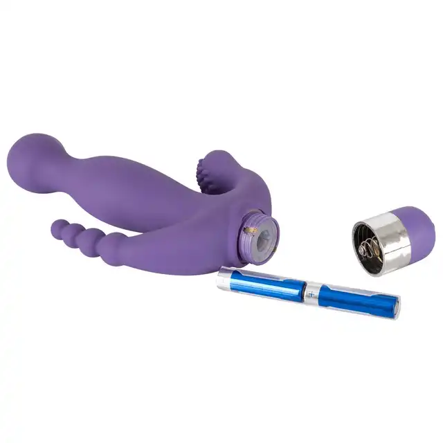 You2Toys - 3 Pointer Purple. Wszechstronny fioletowy wibrator z zakrzywioną końcówką, stymulatorem łechtaczki i stymulatorem odbytu, oferuje 5 trybów wibracji