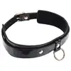 Sex &amp; Mischief - Orbit Day Collar. Elegancka czarna połyskująca obroża na szyję, połączenie luksusowej skóry ze złotymi dodatkami 