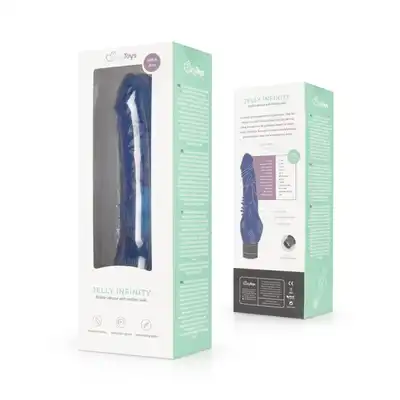 Easy Toys - Jelly Infinity Realistic Vibrator Blue. Żelowy, realistyczny wibrator o dodatkowych żłobieniach na trzonie, naturalna stymulacja z regulowaną wibracją