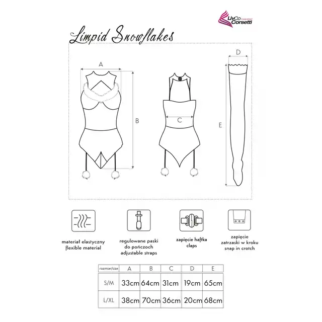 Livia Corsetti Collection - Limpid Snowflakes L/XL. Przebranie świątecznej śnieżynki, body z pończochami i opaska na włosy