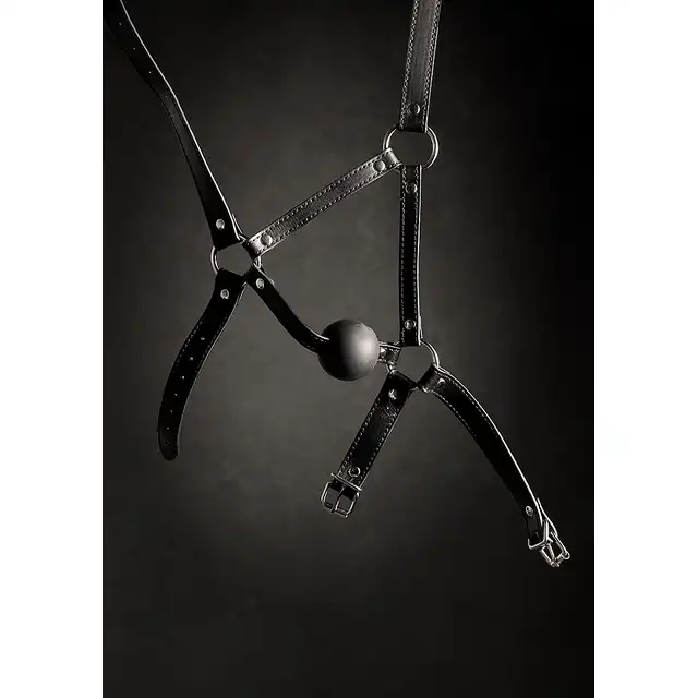 Ouch! - Head Harness with Solid Ball Gag - harness na głowę z gagiem. Idealne dopasowanie za pomocą pasków