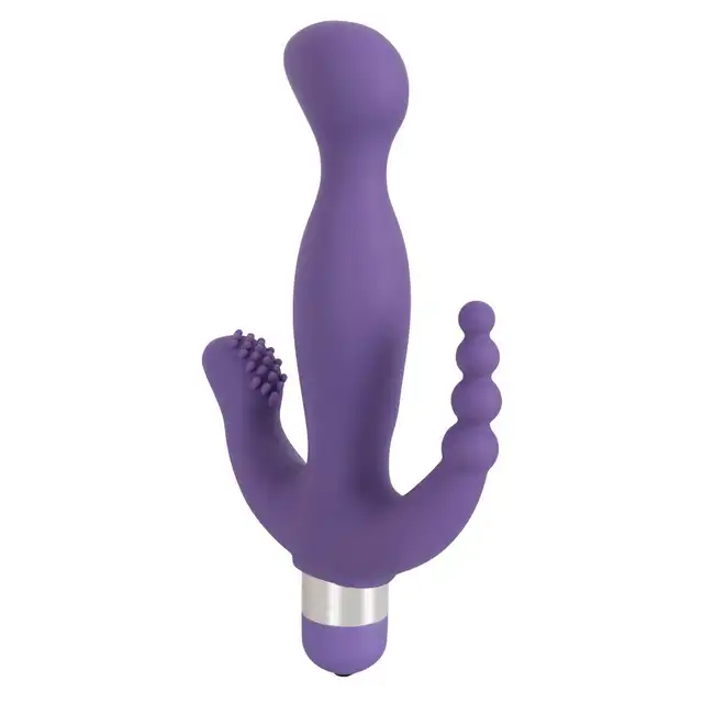 You2Toys - 3 Pointer Purple. Wszechstronny fioletowy wibrator z zakrzywioną końcówką, stymulatorem łechtaczki i stymulatorem odbytu, oferuje 5 trybów wibracji