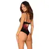 Obsessive - Rosenty body otwarte M/L. Eleganckie damskie body z różową koronką i prześwitującymi wstawkami