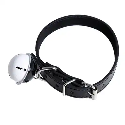Oproducts - Collar with Bell PU-Leather. Czarna obroża z ekoskóry z intrygującym dzwoneczkiem. 