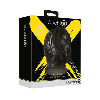 Ouch! - Zip-up Bondage Mask Black - podwójna maska! Rozepnij zamek i zobacz oczy partnera