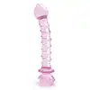 Glaze Glass - Rosebud Spiral G-spot Dildo. Teksturowane  spiralnie różowe szklane dildo do stymulacji punktu G ozdobione szklaną różyczką