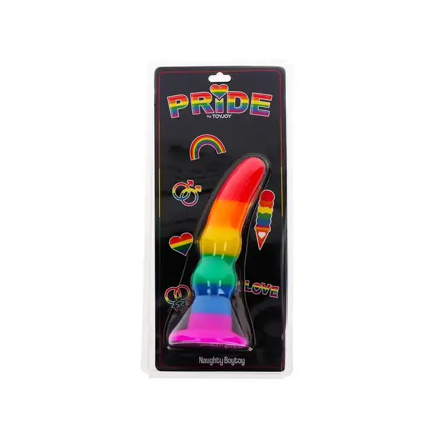Pride - Naughty Boytoy. Silikonowa, tęczowa wtyczka analna o teksturowane powierzchni i wygięciu do stymulacji prostaty