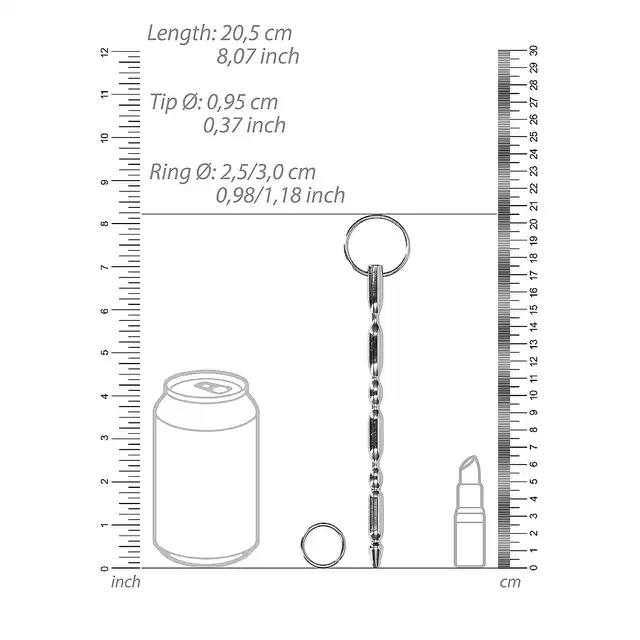 Ouch! - Urethral Sounding Dilator. Wytrzymała, teksturowana sonda cewkowa z uchwytem w postaci pierścienia o-ring. 