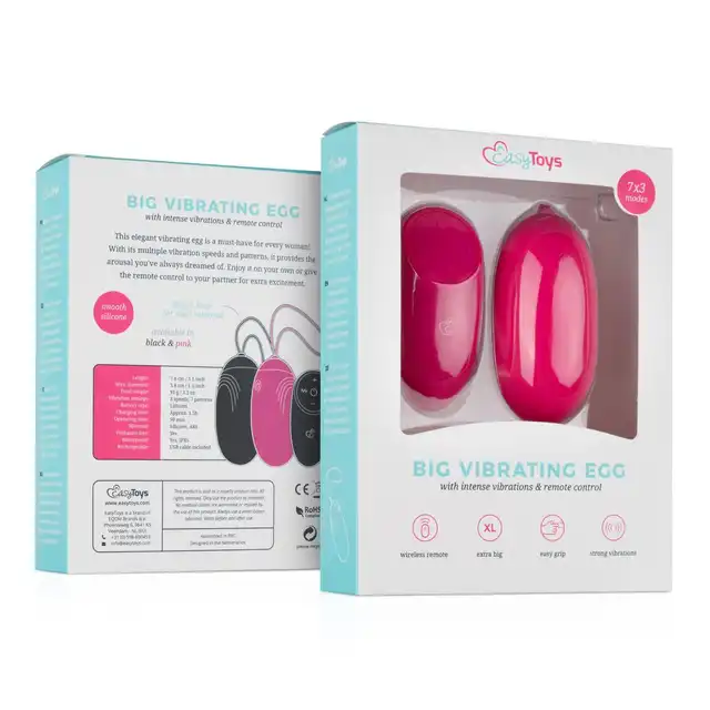 Easy Toys - XL Vibrating Egg With Remote Control - Pink - wibrujące jajeczko ze zdalnie sterowanym pilotem