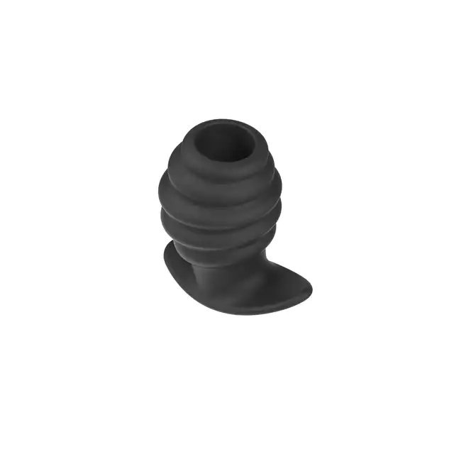 Extreme - Wtyczka Invader Open Plug Large. Wykonany z czarnego silikonu tunel analny o żebrowanej teksturze. 5 cm średnicy zewnętrznej. 