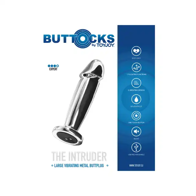 Buttocks -  The Intruder 11,7 cm. Wibrująca wtyczka analna ze stali nierdzewnej. Baw się doznaniami i temperaturą w eleganckim tonie!