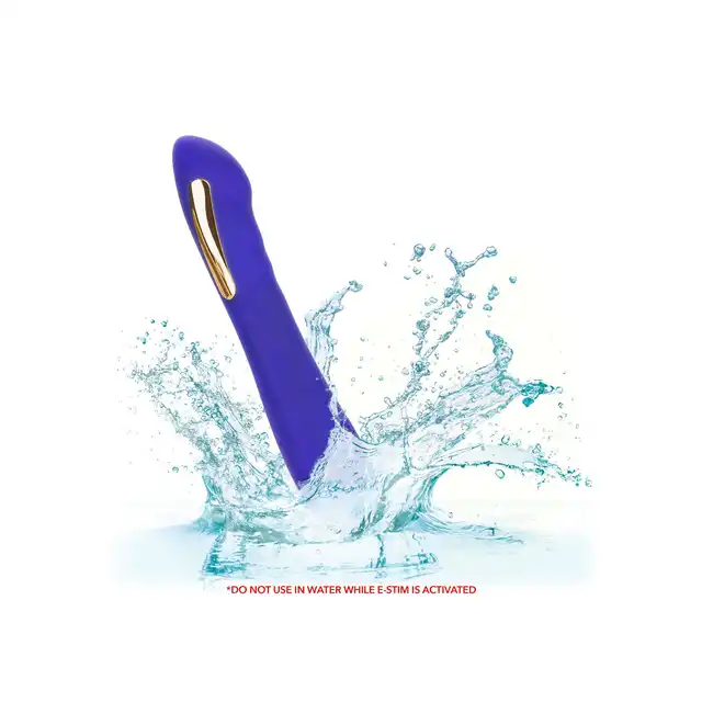 Calexotics - Estim Petite Wand. Ciemnoniebieski wibrator w stylu magicznej różdżki  z elektrostymulacją. 