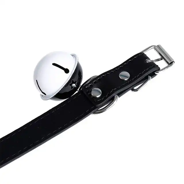 Oproducts - Collar with Bell PU-Leather. Czarna obroża z ekoskóry z intrygującym dzwoneczkiem. 