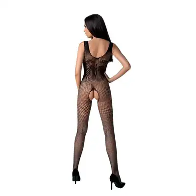 Passion - Bodystocking BS098 Black. Siateczkowy bodystocking z motywem kwiatowym na biuście i talii, podkreślenie sylwetki w zmysłowy sposób