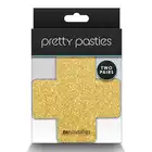 Pretty Pasties - Glitter Cross Black &amp; Gold. Dwie pary naklejek na sutki w kształcie krzyżyków, czarne i złote nasutniki z brokatem