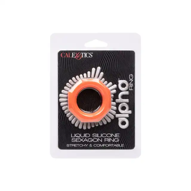 Calexotics - Alpha Ring Liquid Silicone Sexagon Ring. Ultra rozciągliwy pierścień erekcyjny wykonany z płynnego silikonu o unikalnym sześciokątnym wzorze, zapewniający doskonałe wsparcie dla erekcji