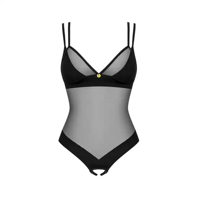 Obsessive - Nesari body otwarte M/L. Zmysłowe i eleganckie czarne body z prześwitującymi wstawkami i otwartym kroczem