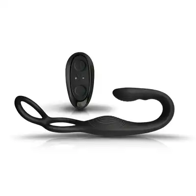 Rocks Off - The-Vibe 2 Prostate Vibrator with Remote Control. Nowoczesny, czarny stymulator prostaty z podwójnym ringiem i pilotem 