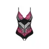 Obsessive - Rosenty body otwarte M/L. Eleganckie damskie body z różową koronką i prześwitującymi wstawkami