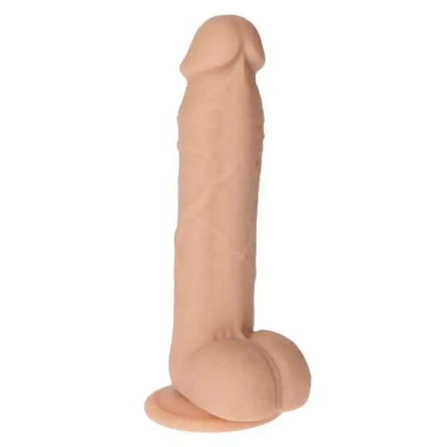 Real Safe - Brush Dildo Flesh. Realistyczne dildo o naturalistycznej teksturze z elastycznego materiału. opracowanych jądrach, trzonie i żołędzi