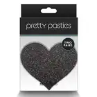 Pretty Pasties - Glitter Hearts Black &amp; Gold. Dwie pary naklejek na sutki w kształcie serduszek, czarne i złote nasutniki z brokatem