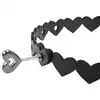 Sex &amp; Mischief - Heart Day Collar. Czarna obroża na szyję z serduszkami, choker z miękkiej sztucznej skóry z kluczykiem w kształcie serduszka