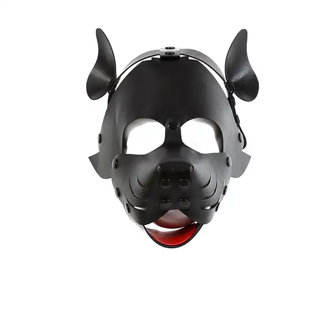 Oproducts - Puppy Mask PU-Leather. Czarna maska psa z ekoskóry. Wysokiej jakości detale
