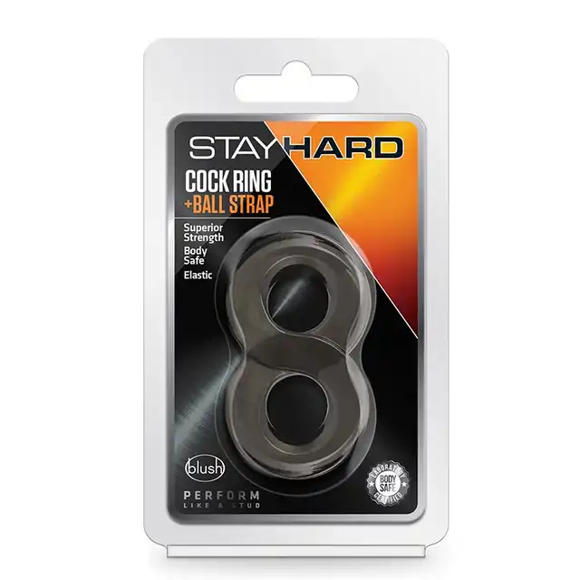 Stay Hard - Cock Ring And Ball Strap Black. Podwójny pierścień erekcyjny wspomagający utrzymanie erekcji i zwiększenie doznań seksualnych