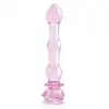 Glaze Glass - Rosebud Beaded Dildo 20 cm. Niezwykłe różowe, profilowane szklane dildo z ozdobną różyczką. Uroczy i elegancki prezent. 
