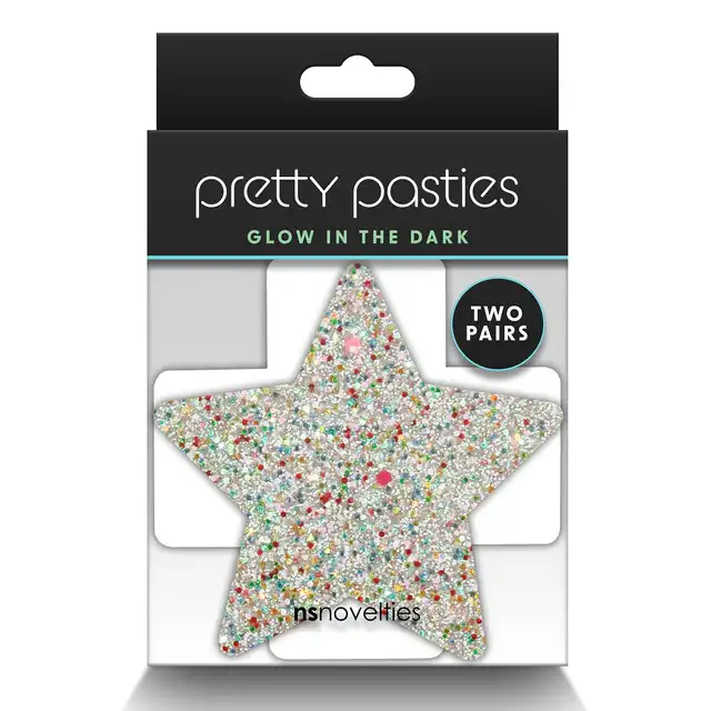 Pretty Pasties - Star And Cross Glow In Dark. Dwie pary naklejek na sutki w dwóch kształtach, nasutniki świecące w ciemności