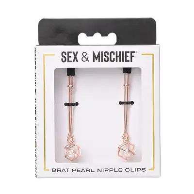 Sex &amp; Mischief - Brat Pearl Nipple Clips - unikatowe klipsy na sutki z różowego złota z perełkami. Regulowane