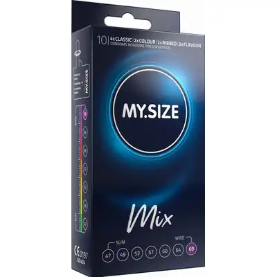 My.Size - Mix 69 mm - mieszany pakiet o szerokości nominalnej 69 mm. Klasyczne, smakowe, prążkowane, kolorowe