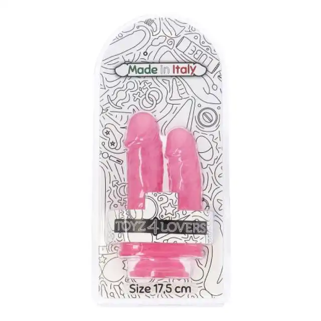 Toyz4Lovers - Caino and Abele Double Dildo. Podwójne, przejrzyste dildo z mocną przyssawką i teksturowaną powierzchnią. 17,5 cm długości, 4 cm średnicy