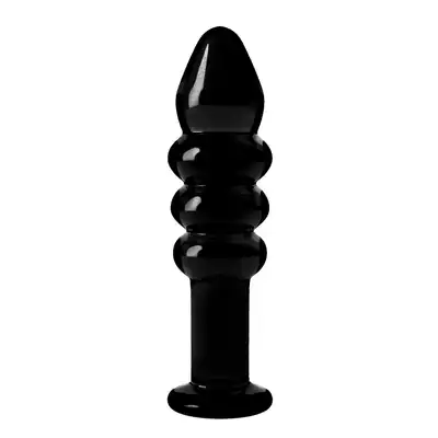 Lovetoy - Plug 5.5" Glass Romance. Czarny, szklany plug analny o żebrowanej teksturze i szerokiej podstawie. 14 cm długości oraz 3,3 cm średnicy