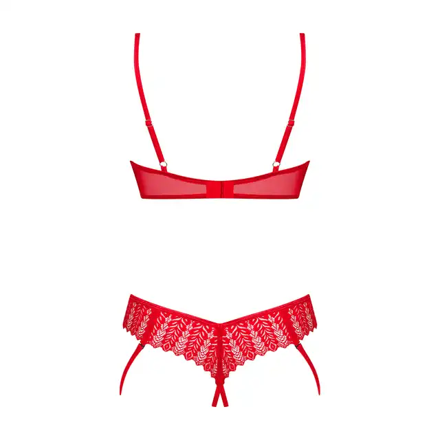 Obsessive - Ingridia Crotchless Set XS/S. Odważny komplet czerwonej bielizny z otwartym krokiem i miseczkami doskonale podkreśla sylwetkę