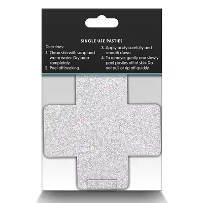 Pretty Pasties - Glitter Cross Red &amp; Silver. Dwie pary naklejek na sutki w kształcie krzyżyków, czerwone i srebrne nasutniki z brokatem