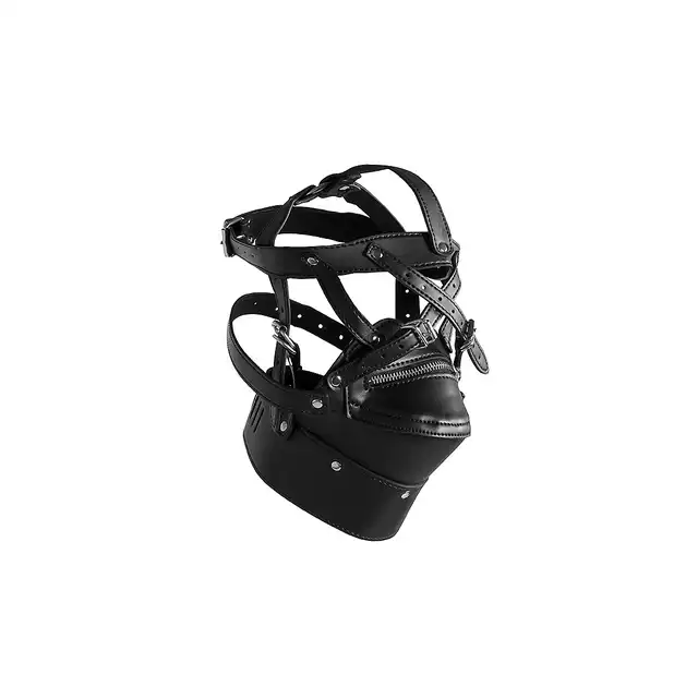 Ouch! - Head Harness with Zip-up Mouth and Lockm - harness na głowę z opcją zniewolenia. Zamek na usta 