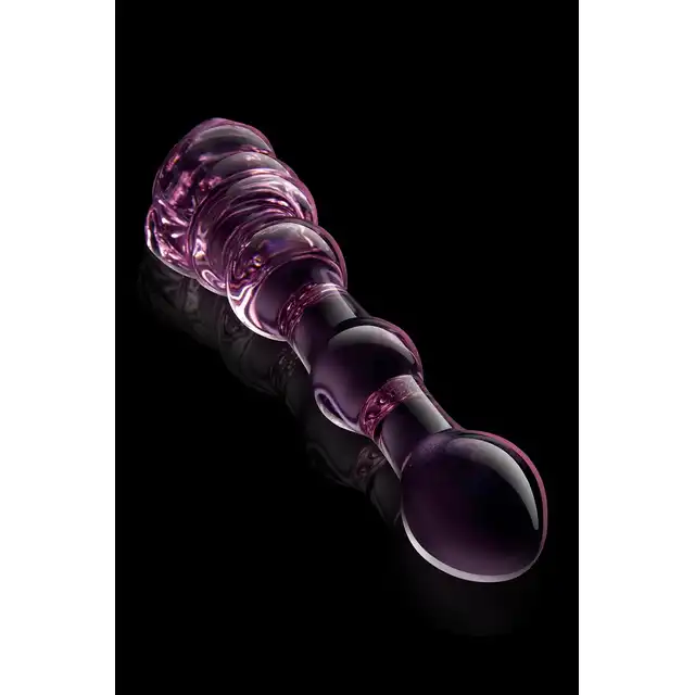 Glaze Glass - Rosebud Beaded Dildo 20 cm. Niezwykłe różowe, profilowane szklane dildo z ozdobną różyczką. Uroczy i elegancki prezent. 