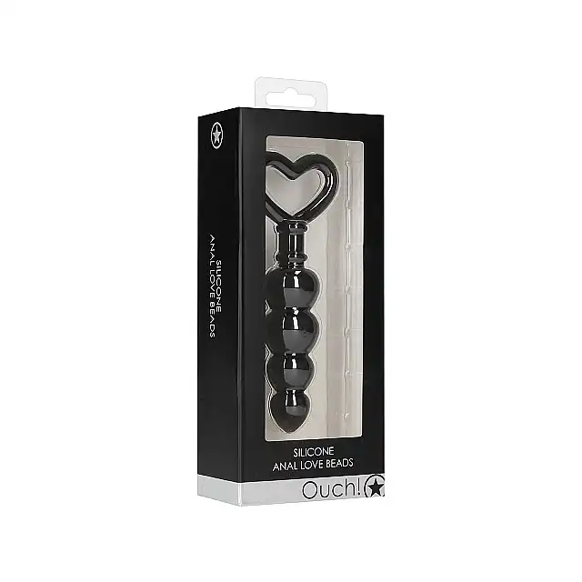 OUCH! - Anal Love Beads. Silikonowa wstyczka analna o kształcie łańcuszka kulek analnych z wygodnym uchwytem w kształcie serduszka