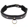 Sex &amp; Mischief - Orbit Day Collar. Elegancka czarna połyskująca obroża na szyję, połączenie luksusowej skóry ze złotymi dodatkami 