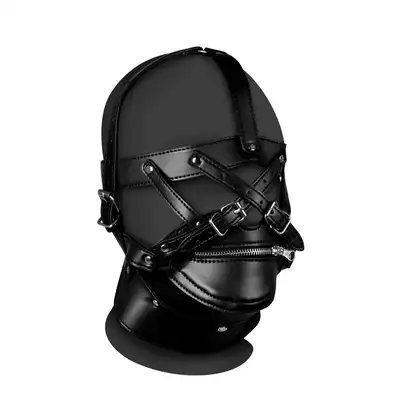 Ouch! - Head Harness with Zip-up Mouth and Lockm - harness na głowę z opcją zniewolenia. Zamek na usta 
