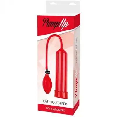 Pump Up - Easy touch red. Czerwona, okrągła pompka do powiększania penisa i poprawy erekcji, poręczna i wydajna pompa