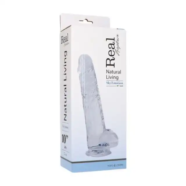 Real Rapture - Dildo Emotion Small - realistyczne dildo z przyssawką i jądrami. Przezroczyste